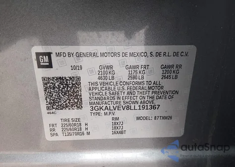 2020 GMC Terrain Awd Slt из США, поврежденный, VIN 3GKALVEV8LL191367